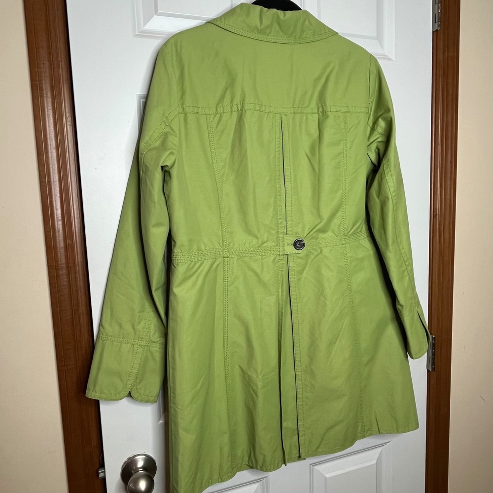 Eddie Bauer Womens Medium Lime Green Cotton Blend Trench Coat Jacket  Pleat Back - Picture 3 of 9